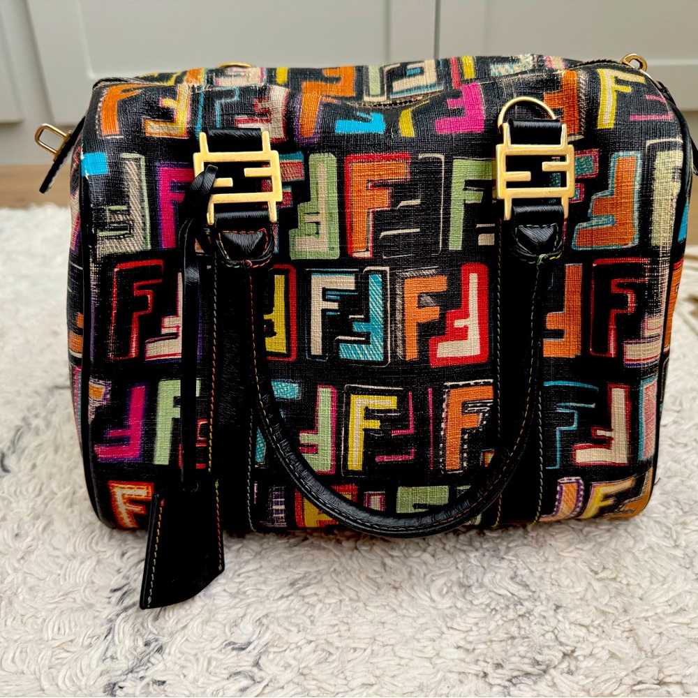 Authentic FENDI Zucca Spalmati FF Forever Boston Black/Multicolor